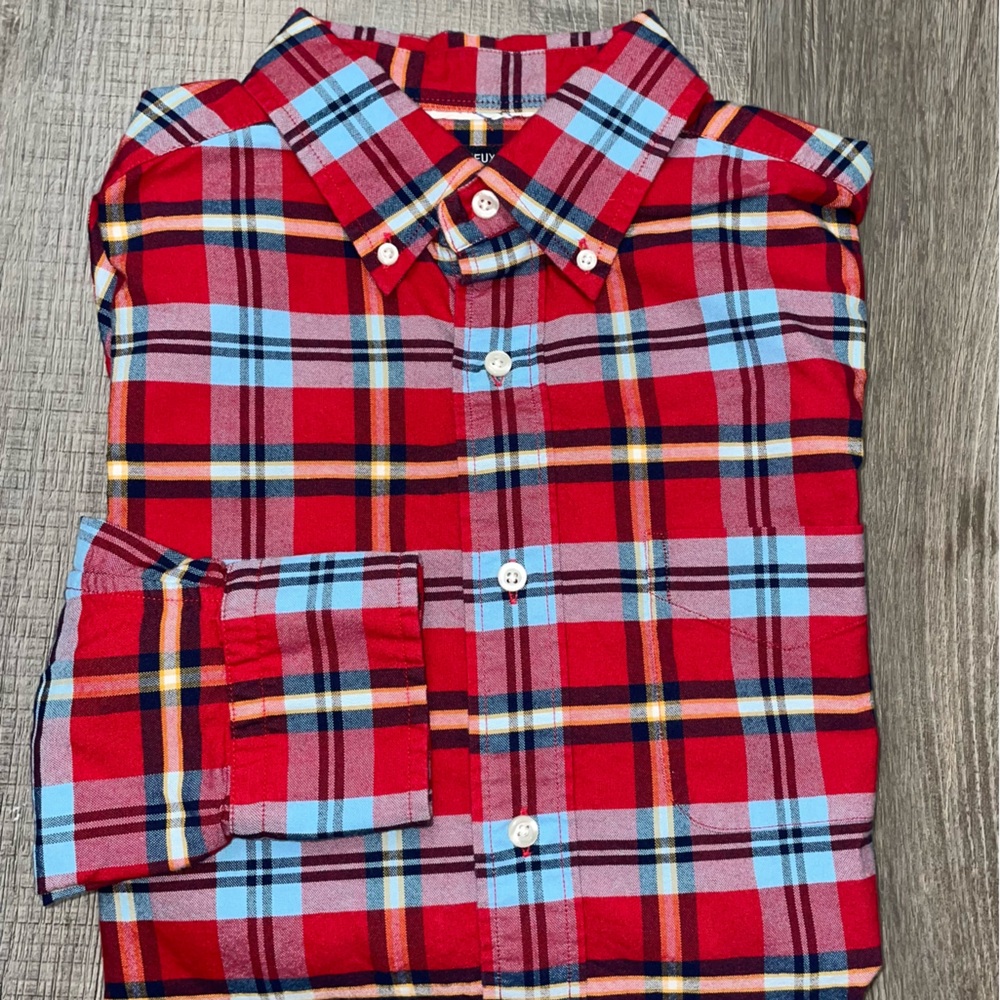 Cremieux Men's Medium Button Down Shirt Red/Blue Plaid Brushed Cotton